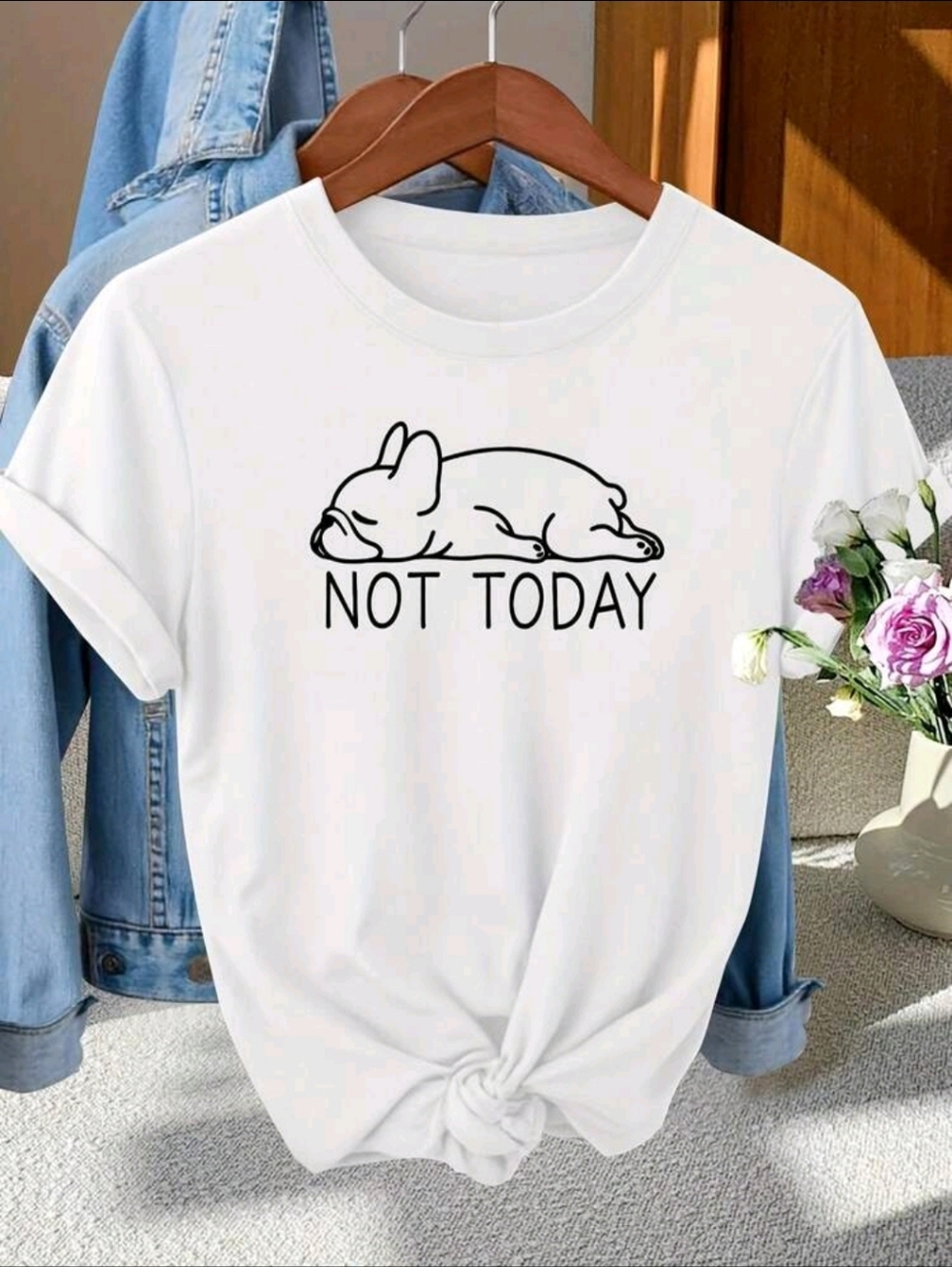 White 'Not Today' French Bulldog Graphic Tee